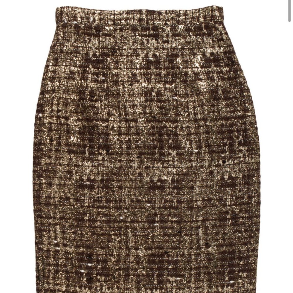 Alice + Olivia Gold Tweed Skirt, 0